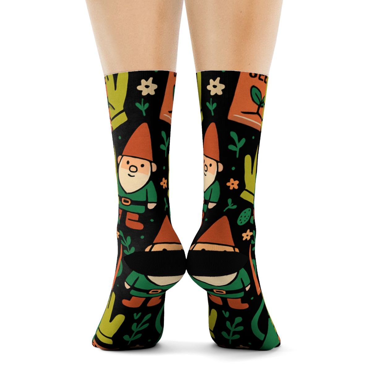 Gardener Gnome Watering Can Tessellation designer printed crew socks