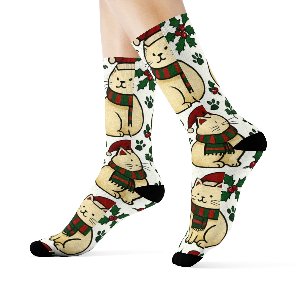 Crimson Carol Cats Grid soft everyday crew socks
