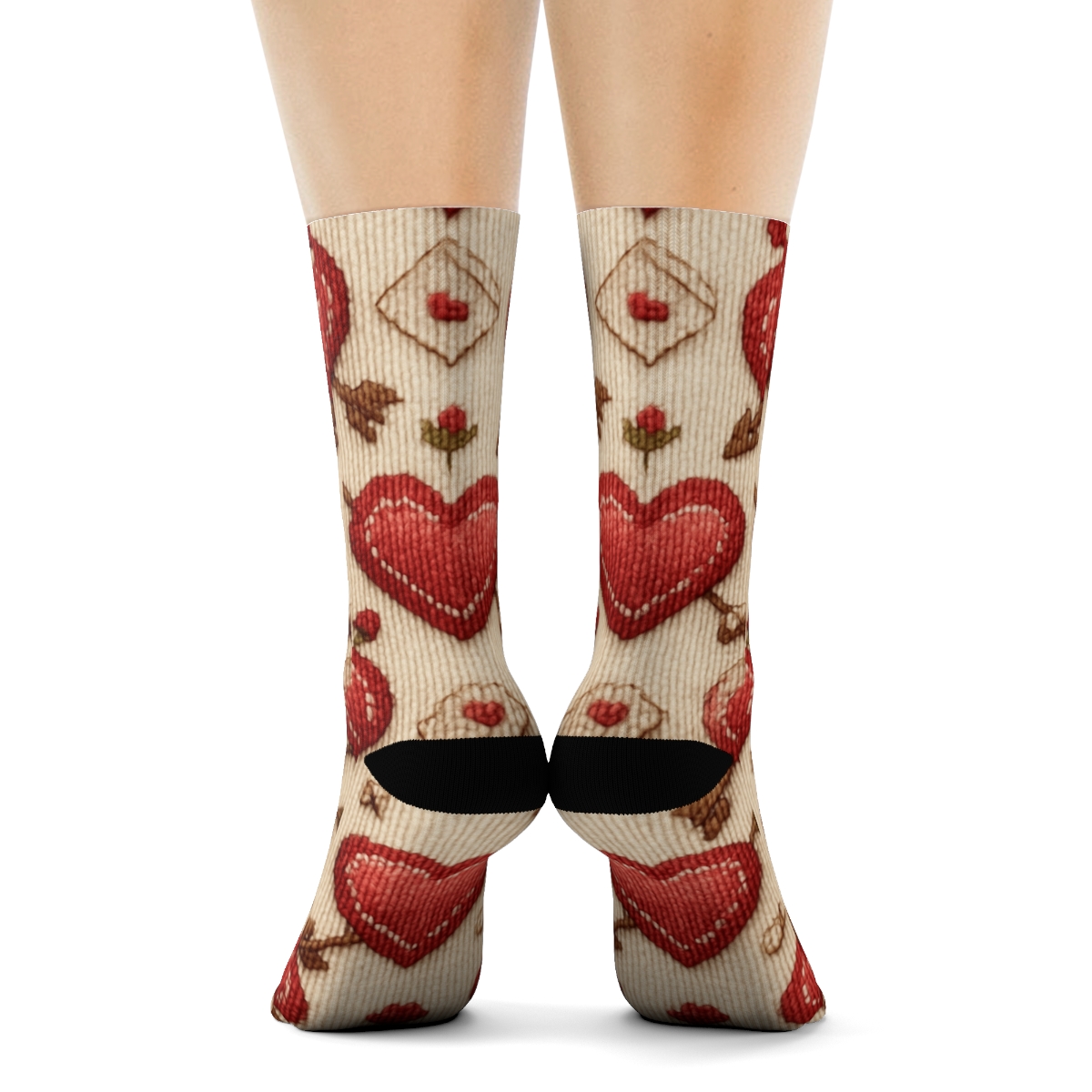 Knitted Illusion Valentines Heart With Arrow Lattice comfortable cotton crew socks