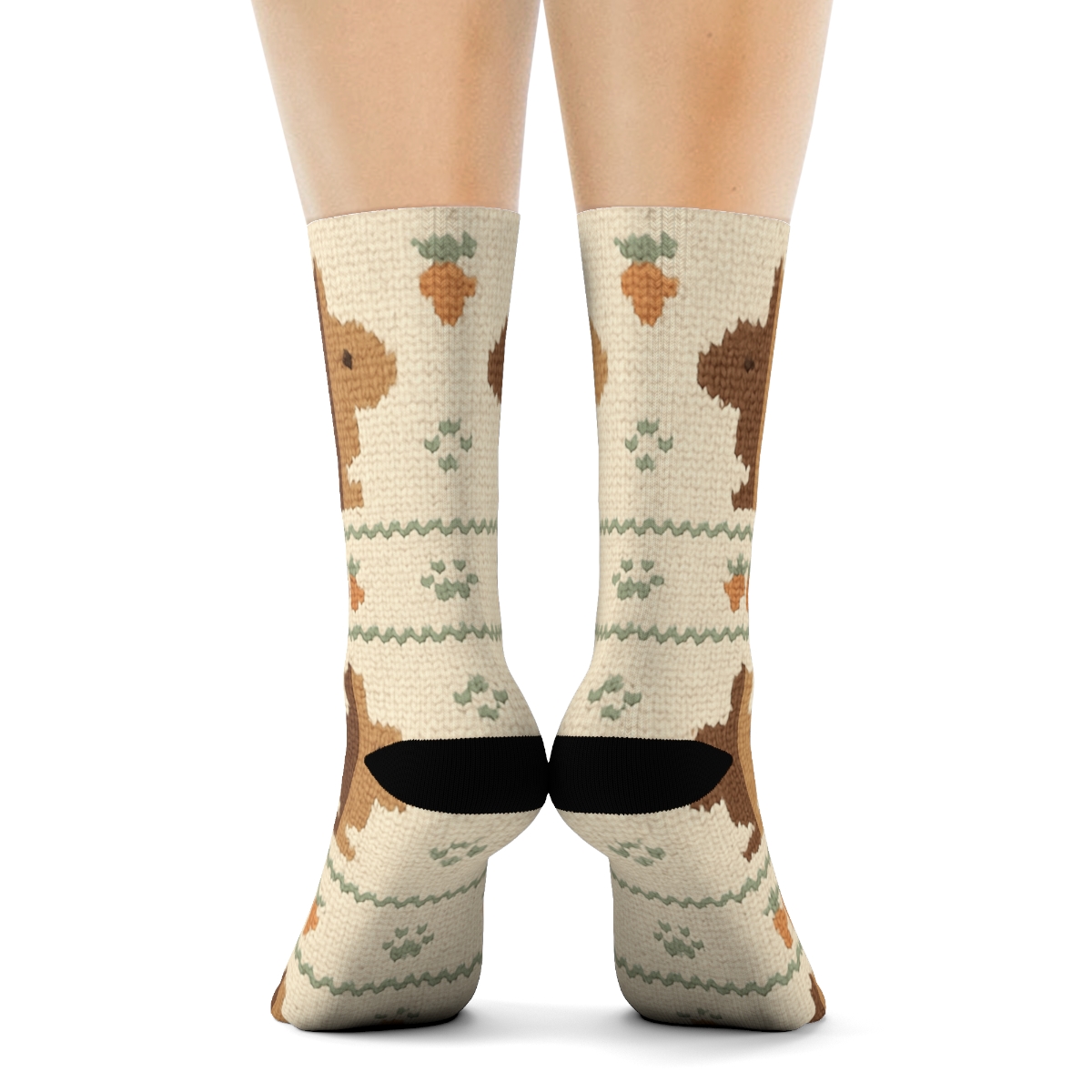 Knitted Meadow Bands With Rabbit Silhouettes unique graphic crew socks