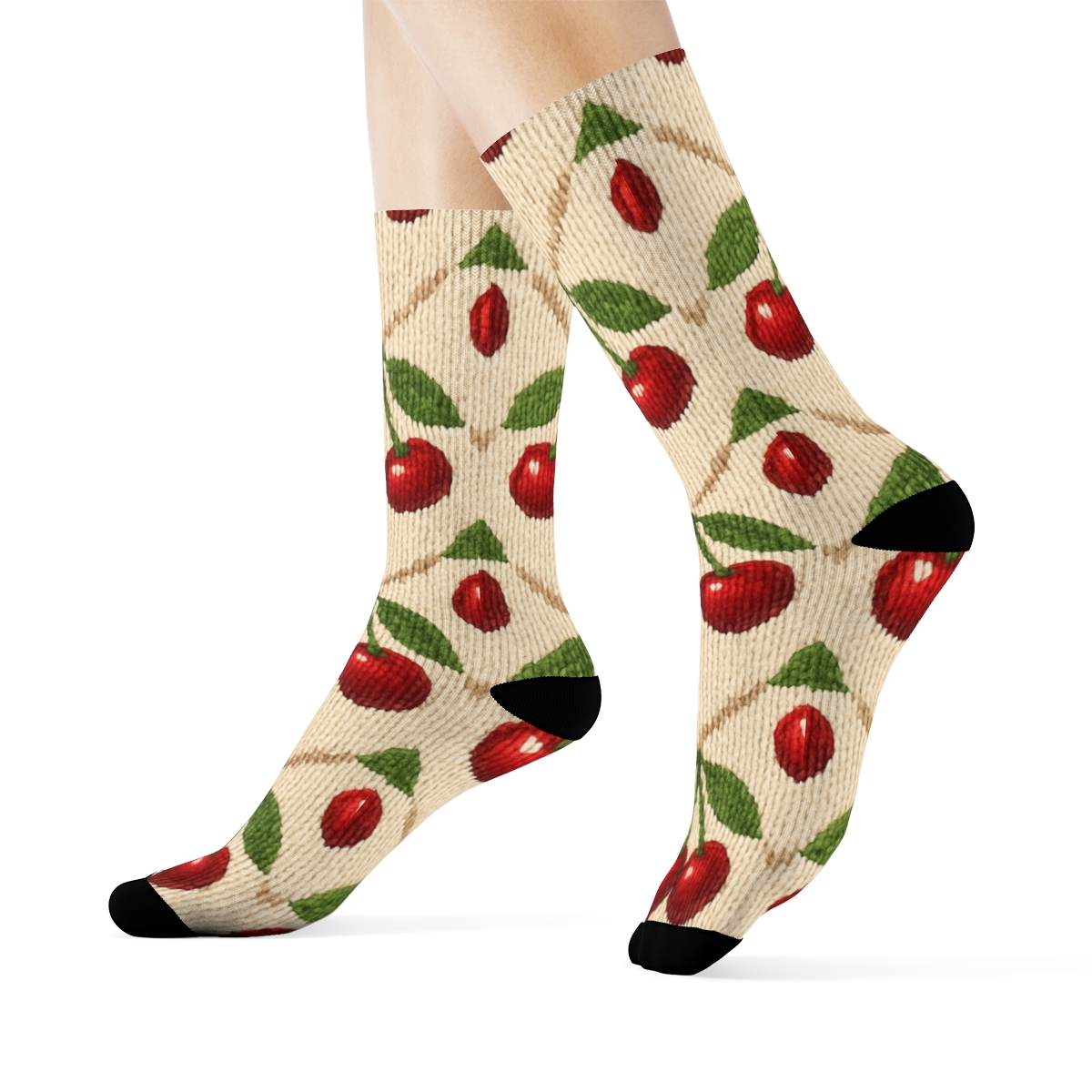 Cherry Orchard Cluster Lattice designer printed crew socks