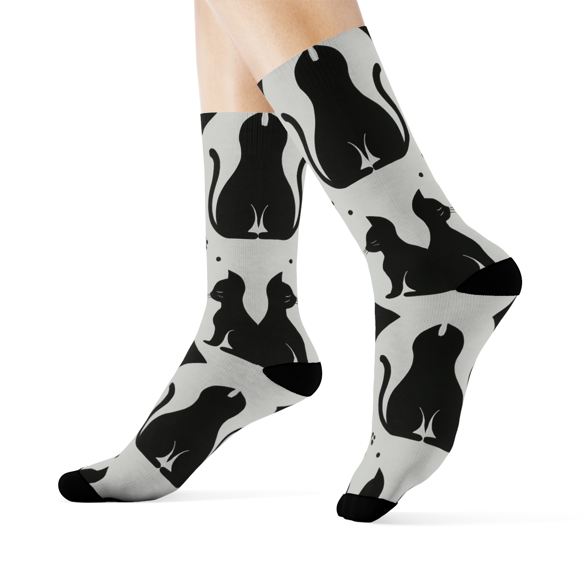 Mirrored Pair Design With Minimalist Cat Silhouettes comfortable cotton crew socks
