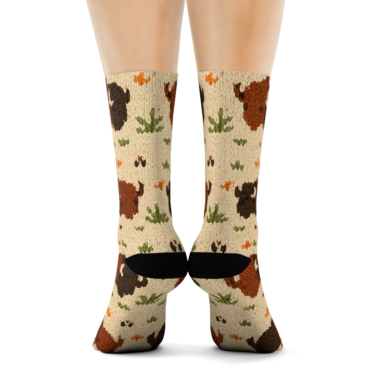 Knitted Prairie Rhythm Bison Pattern comfortable cotton crew socks