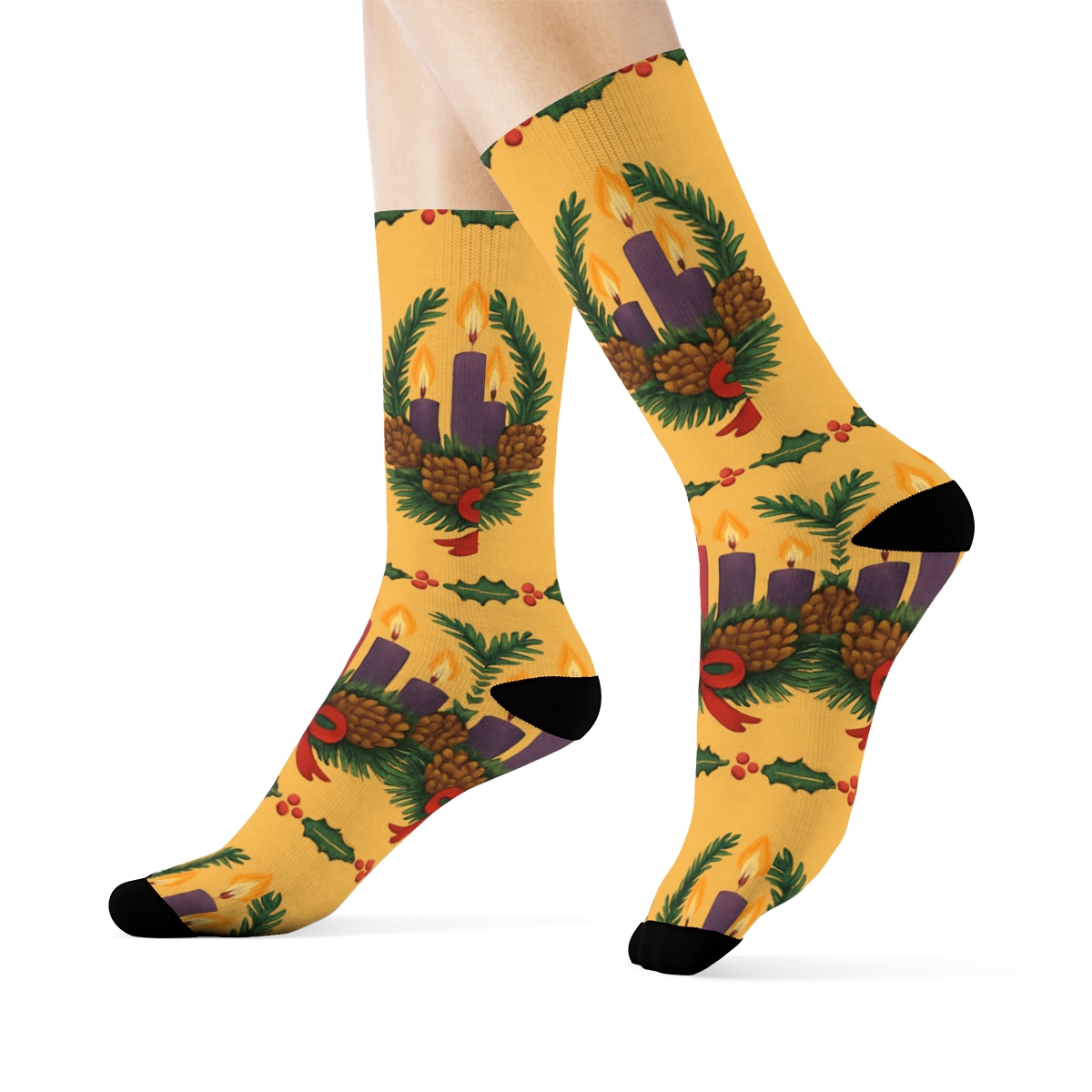 Ribbon Wrapped Candle Ring Border Advent Wreath comfortable cotton crew socks