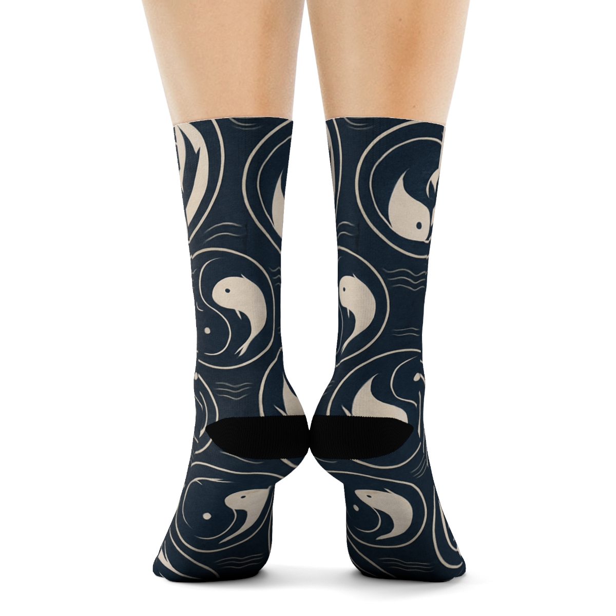 Indigo Koi Taijitu Tile Spiral custom crew socks