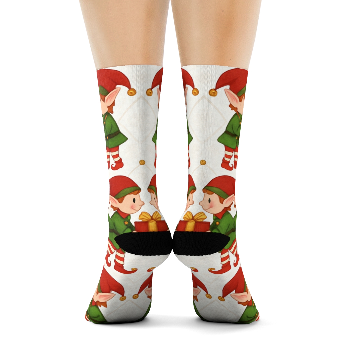 Holiday Elves Mirrored Pair Lattice premium sports crew socks