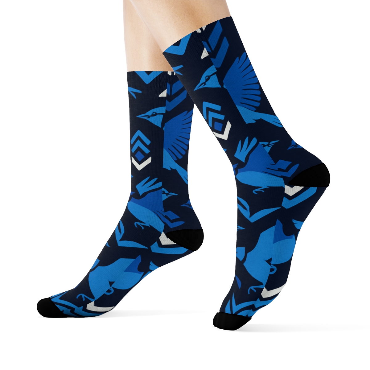 Blue Jay Geometric Flight Array On Navy Blue Background stylish athletic crew socks