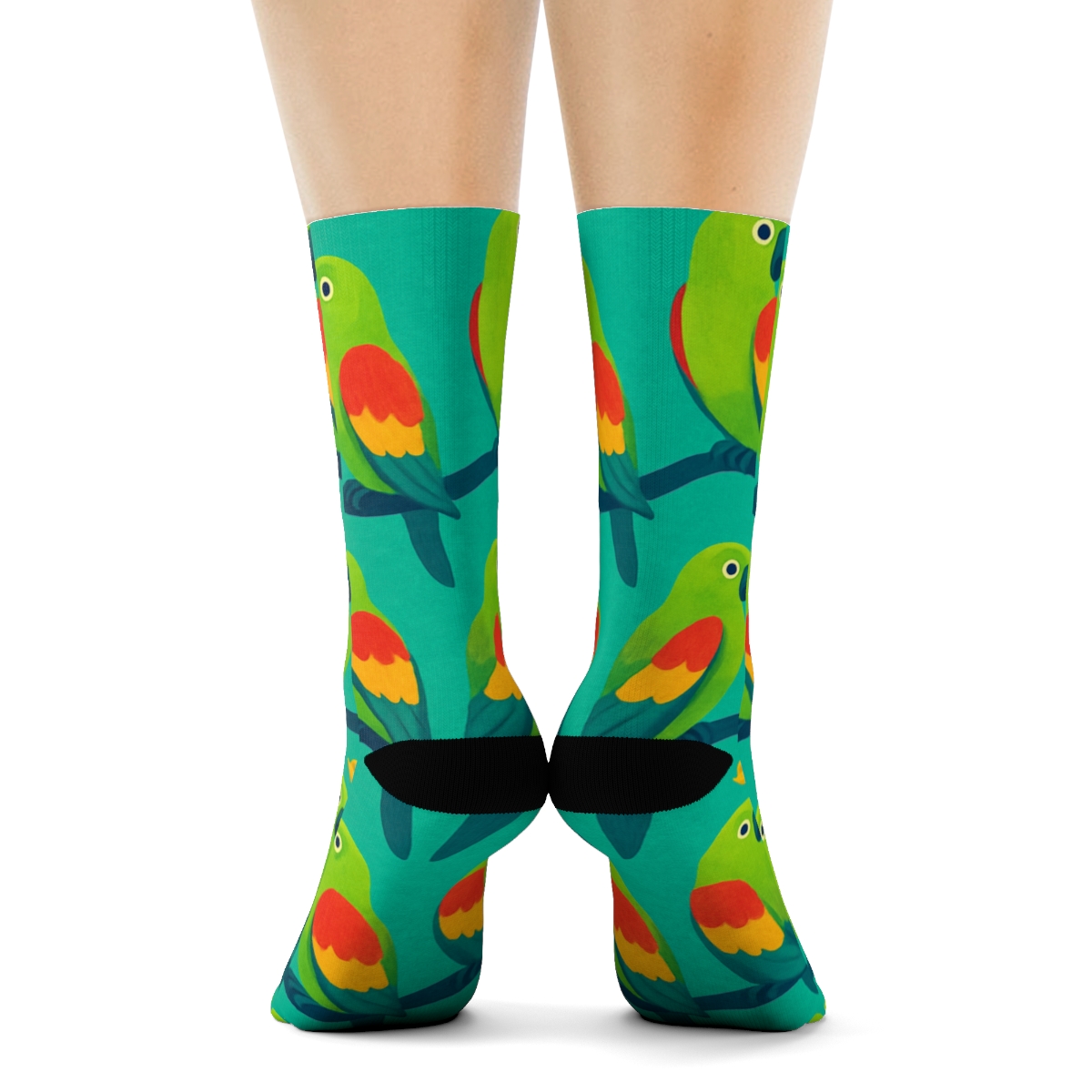 Parrot Perch Wave On Turquoise Background soft everyday crew socks