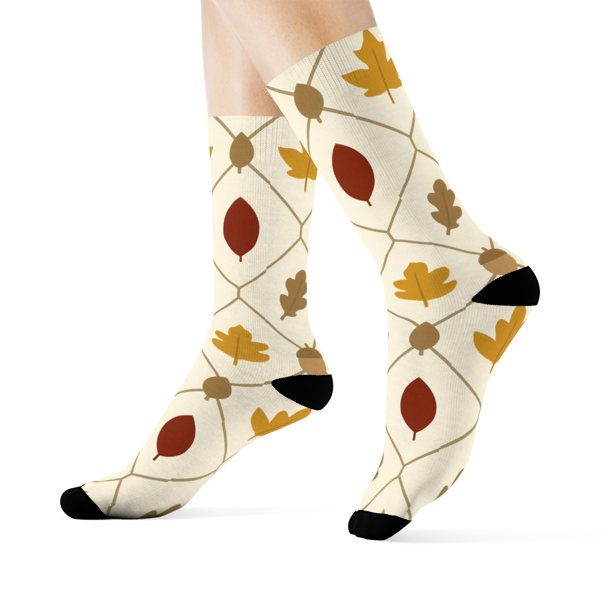 Acorn Lattice On Ivory Field custom crew socksAcorn Lattice on Ivory Field Crew Socks - Image 3