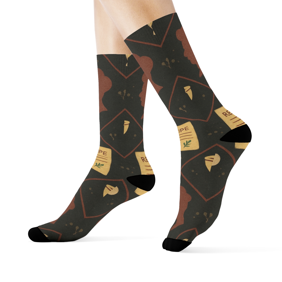 Recipe Card Lattice With Chef Motifs unique graphic crew socks
