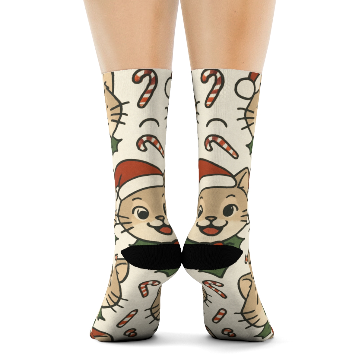 Holly Collar Cats Diagonal Tile On Snow White Background comfortable cotton crew socks