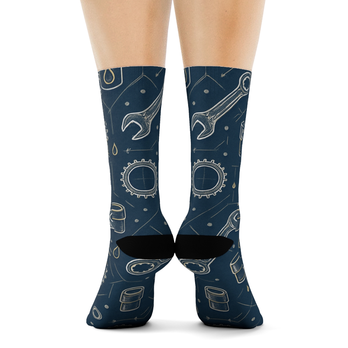 Blueprint Lattice With Mechanic Tool Constellations soft everyday crew socks