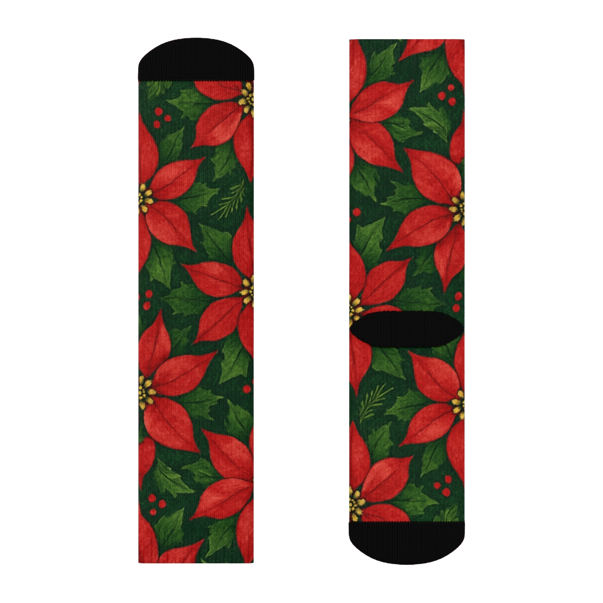 Crimson Poinsettia Tessellation On Deep Green Background stylish athletic crew socks