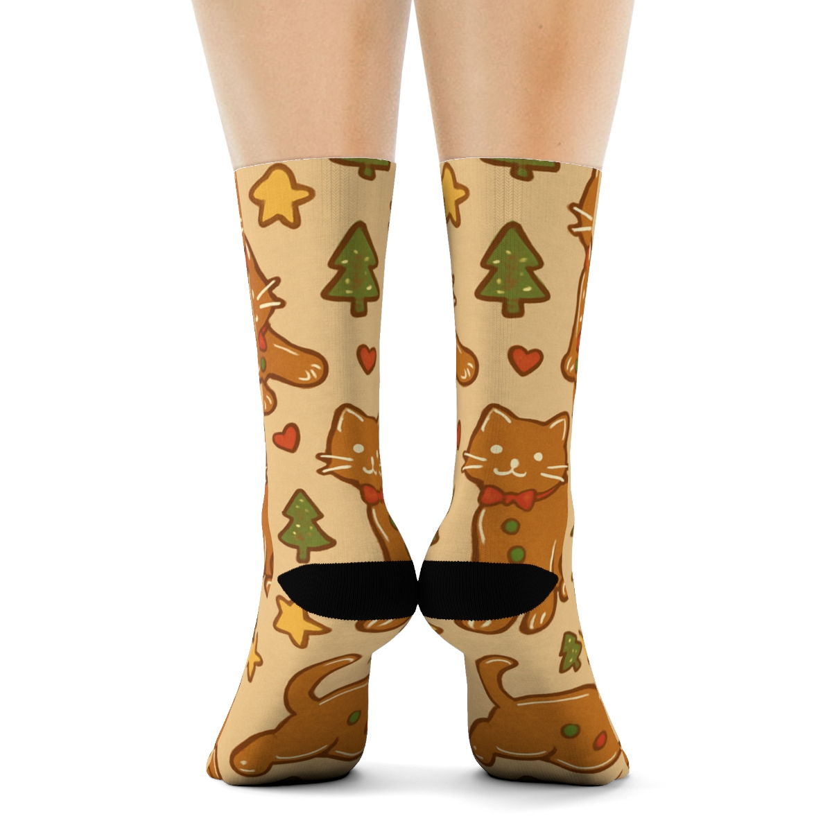 Gingerbread Cat Cookie Scatter trendy patterned crew socks