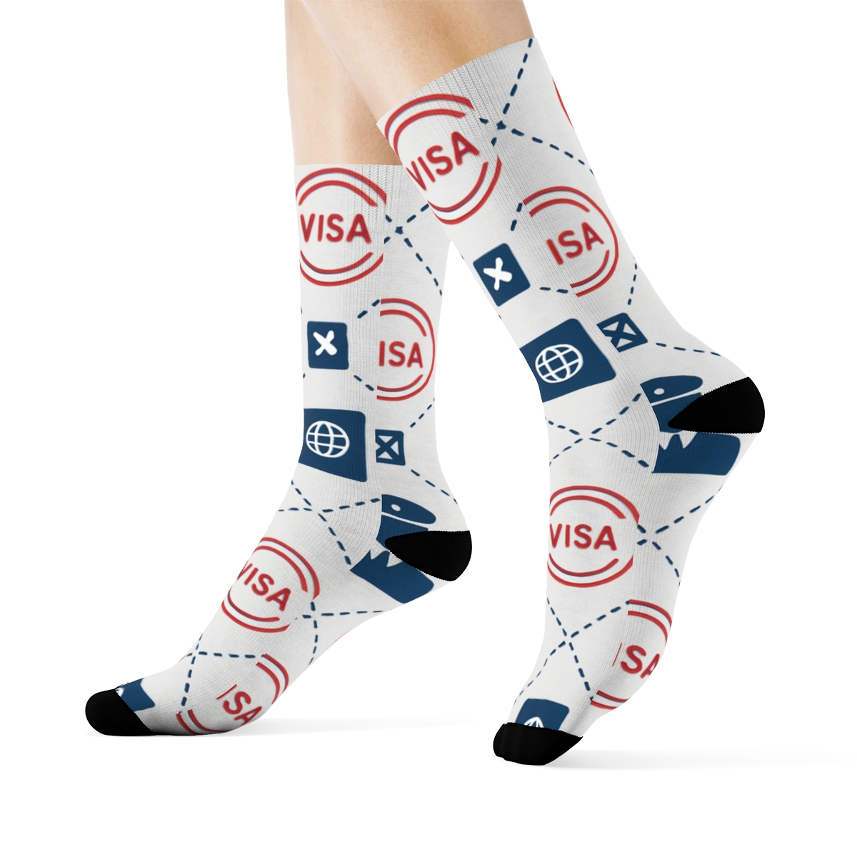 Visa Stamp Lattice With Immigration Officer Silhouette personalized crew socks