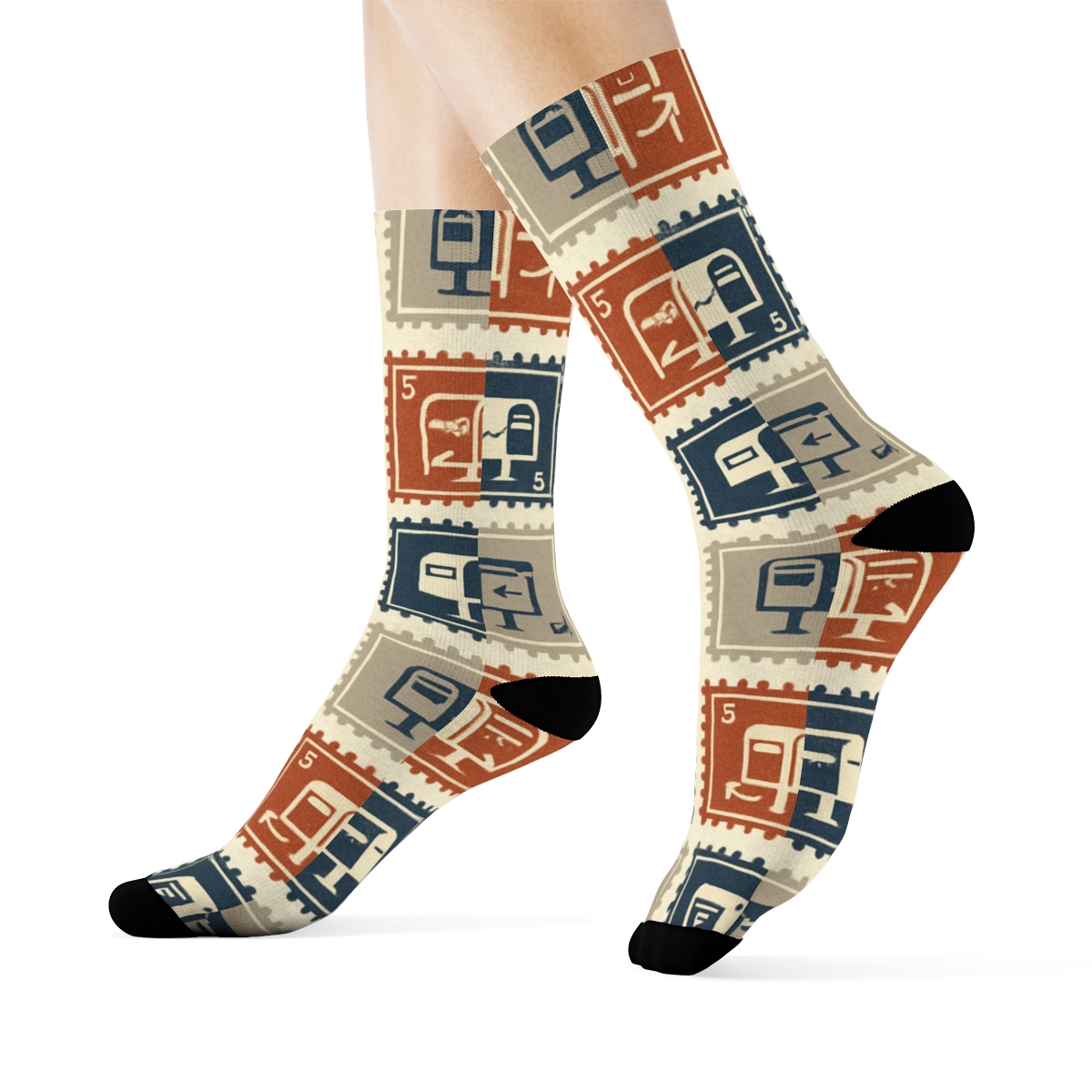 Stamp Window Mosaic Postal Worker Pattern soft everyday crew socks
