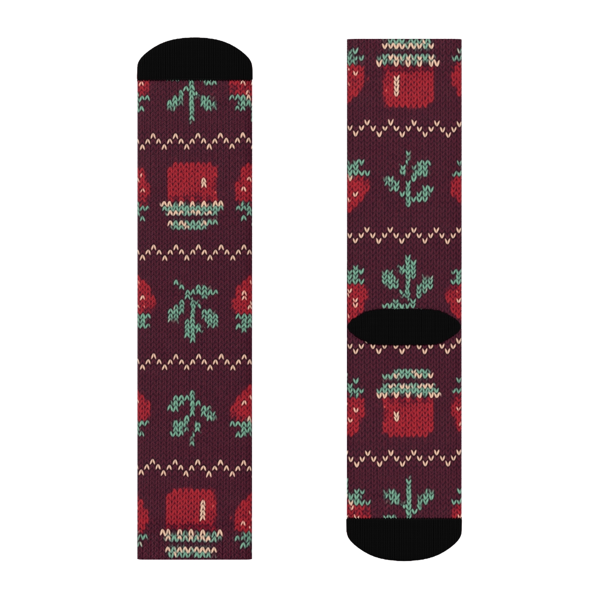 Knitted Strawberry Jam Jar Fair Isle Repeat custom crew socks