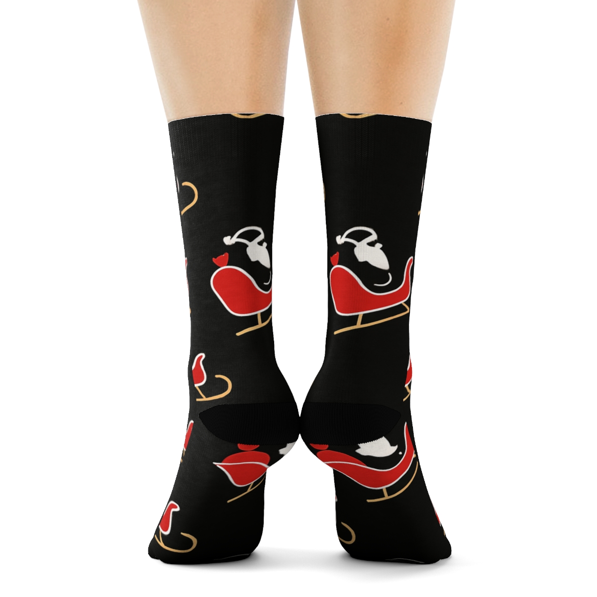 Sleigh Silhouette With Santa Midphrase designer printed crew socks