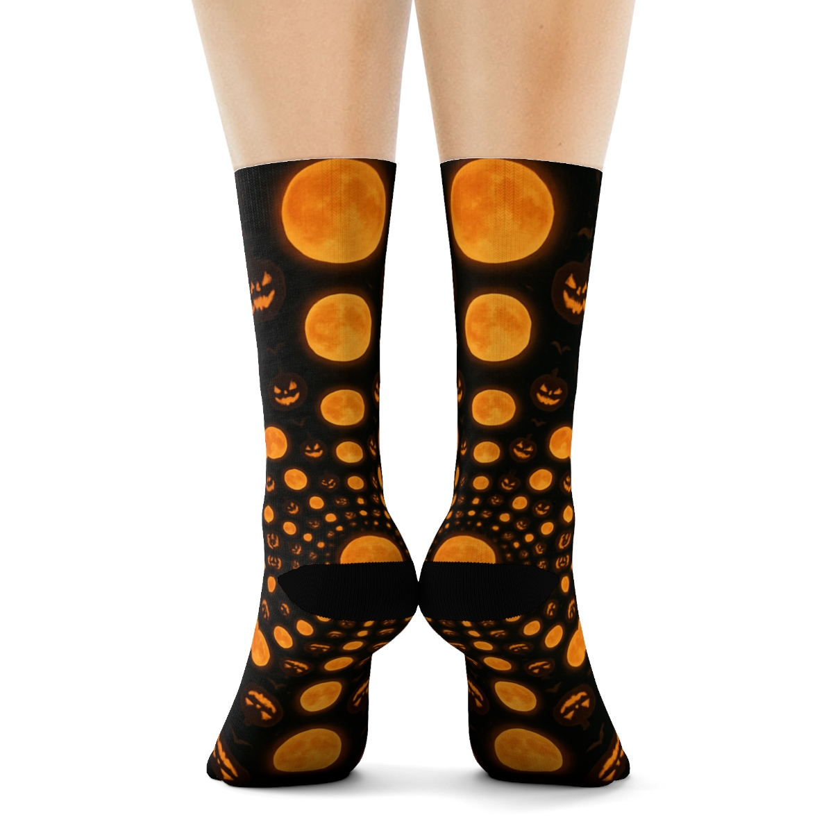 Glowing Harvest Moon Radial On Black Background soft everyday crew socks