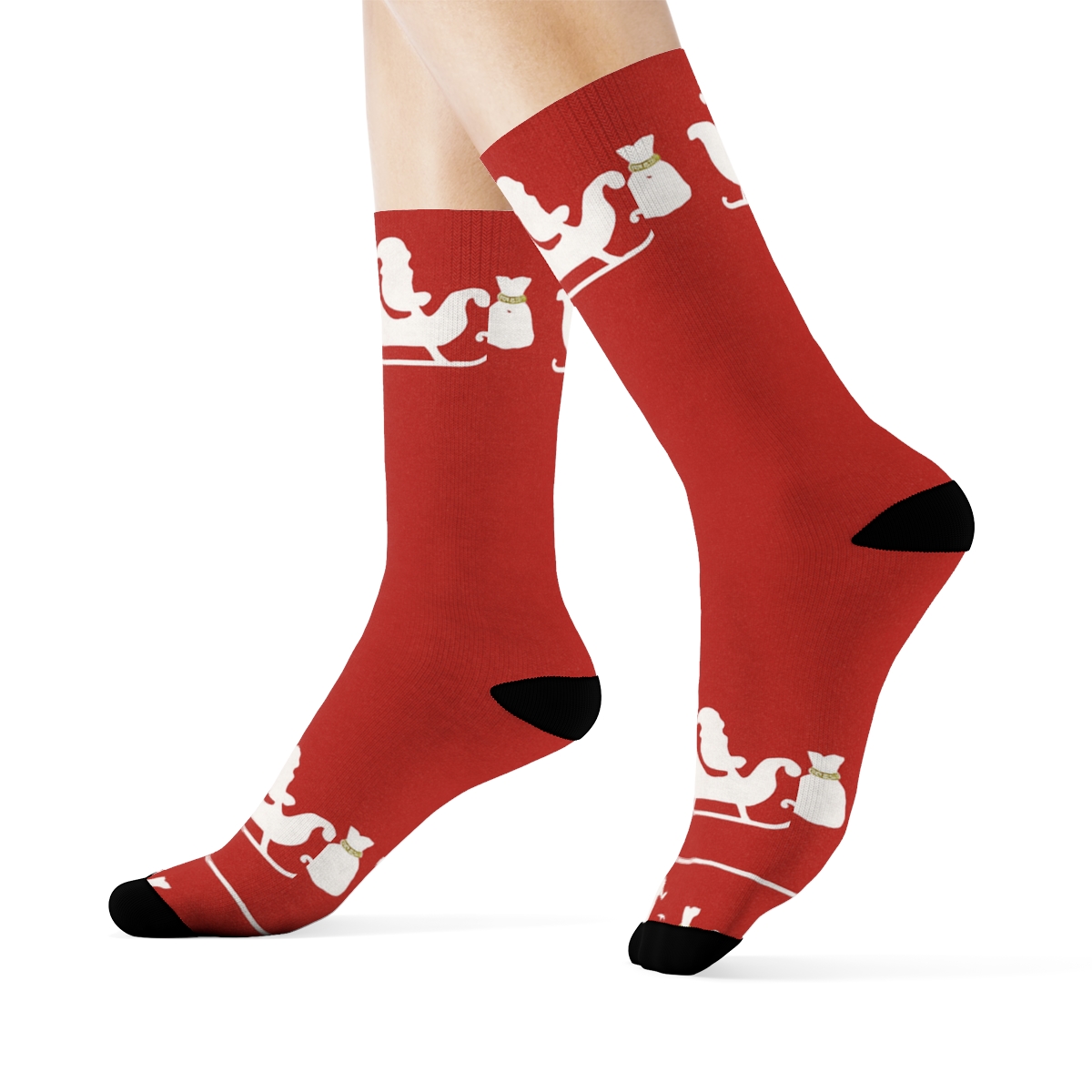 Santa Sleigh Border Pattern designer printed crew socks