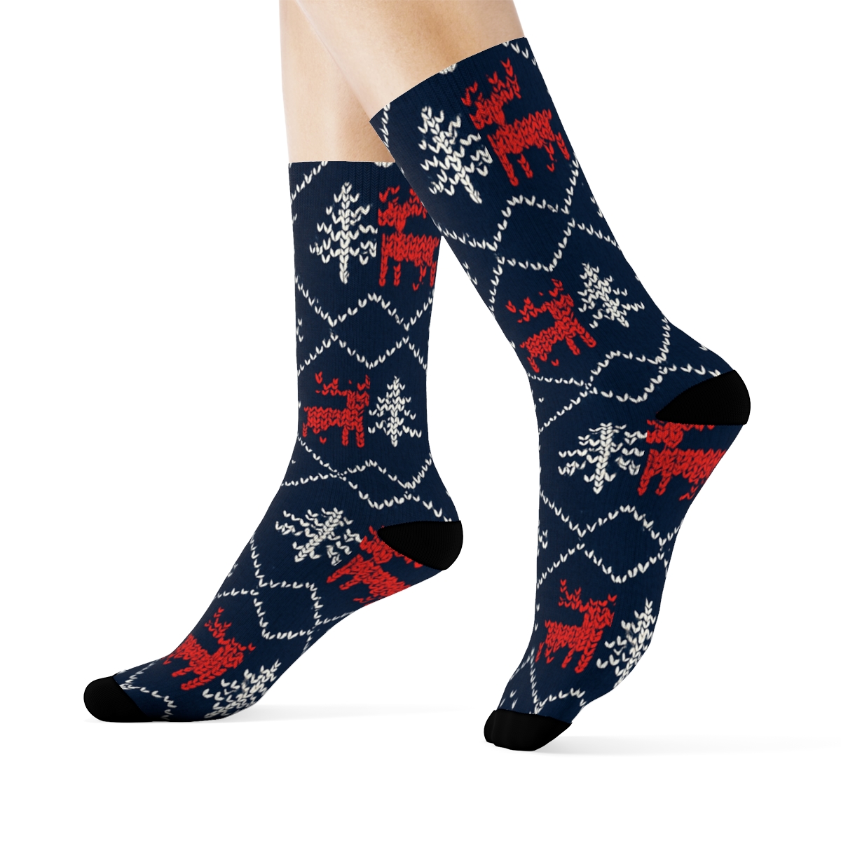 Christmas Nordic Reindeer Lattice soft everyday crew socks