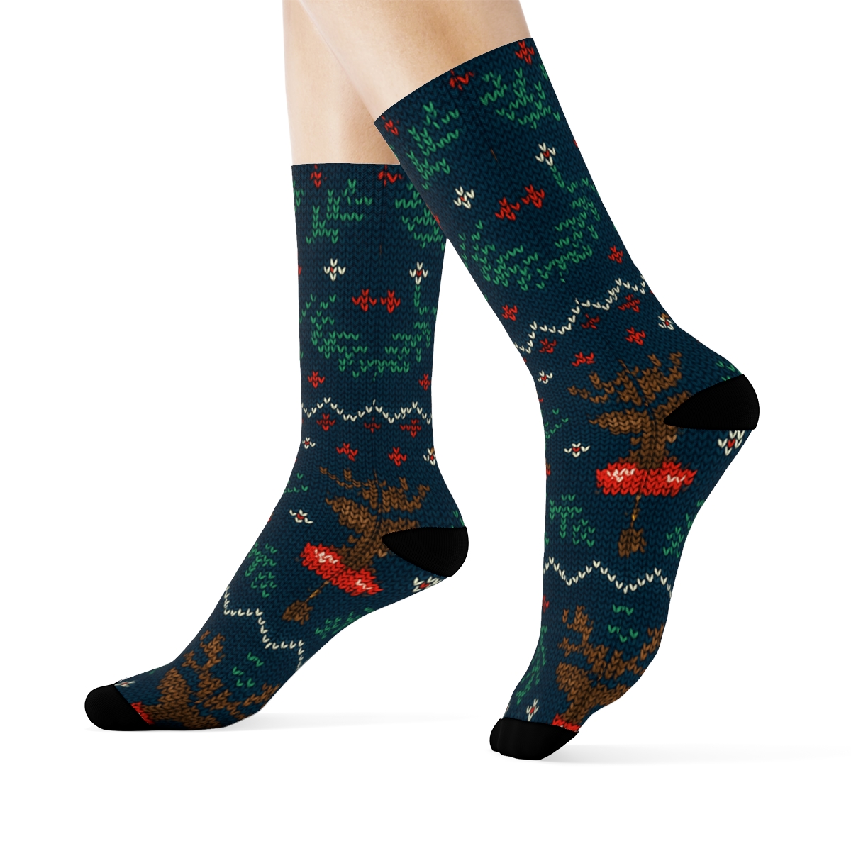 Knit Illusion Fair Isle With Rudolph Spark trendy patterned crew socks