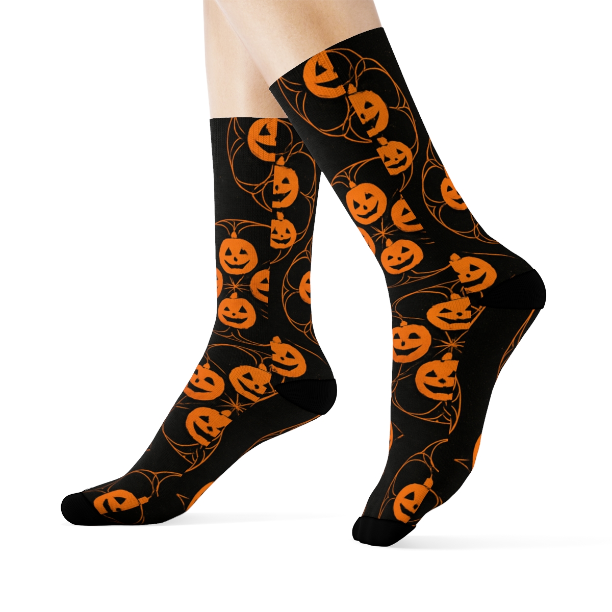 Glowing Jack O Lantern Rosette Tiles On Black Background personalized crew socks