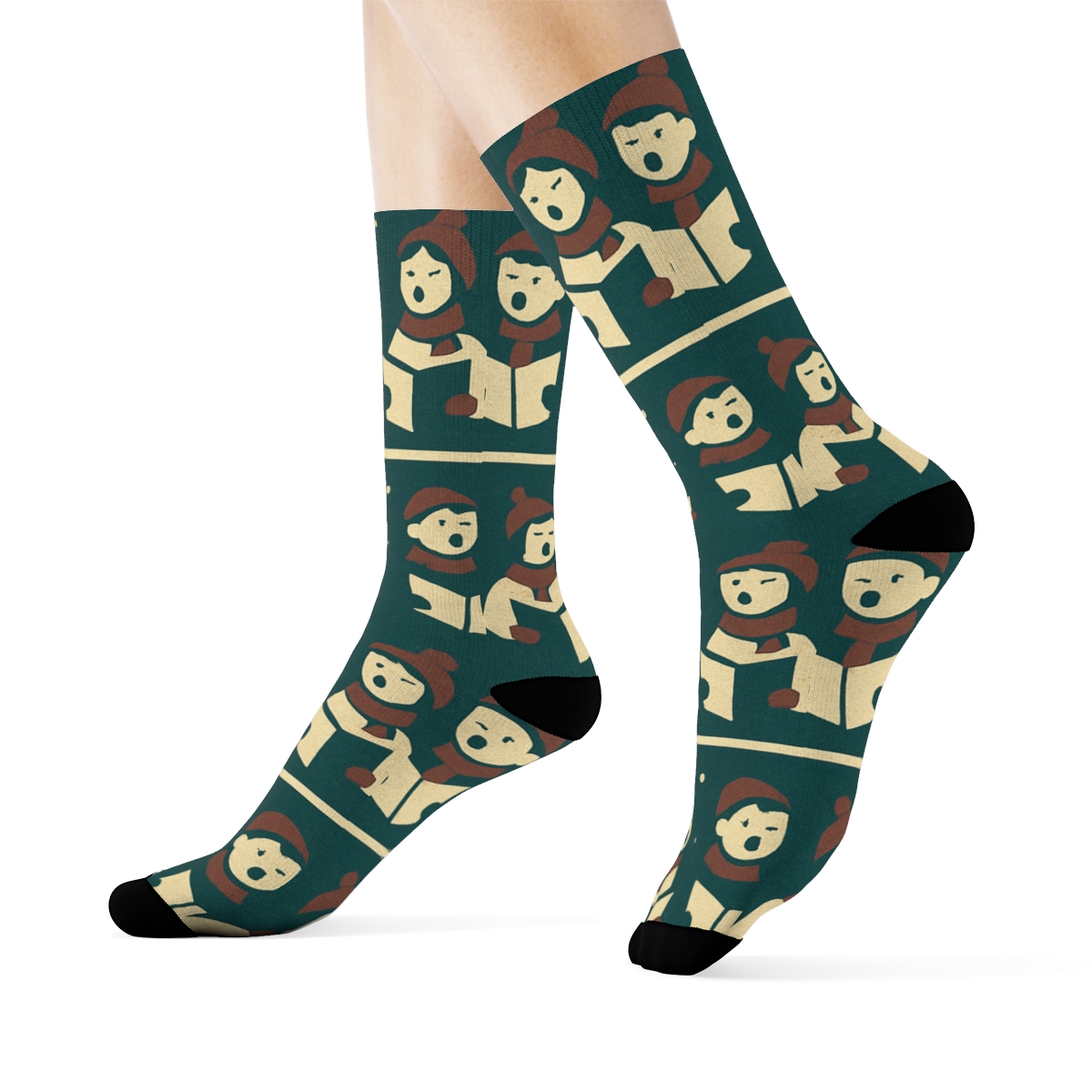 Caroling Choir Silhouette Holiday custom crew socks