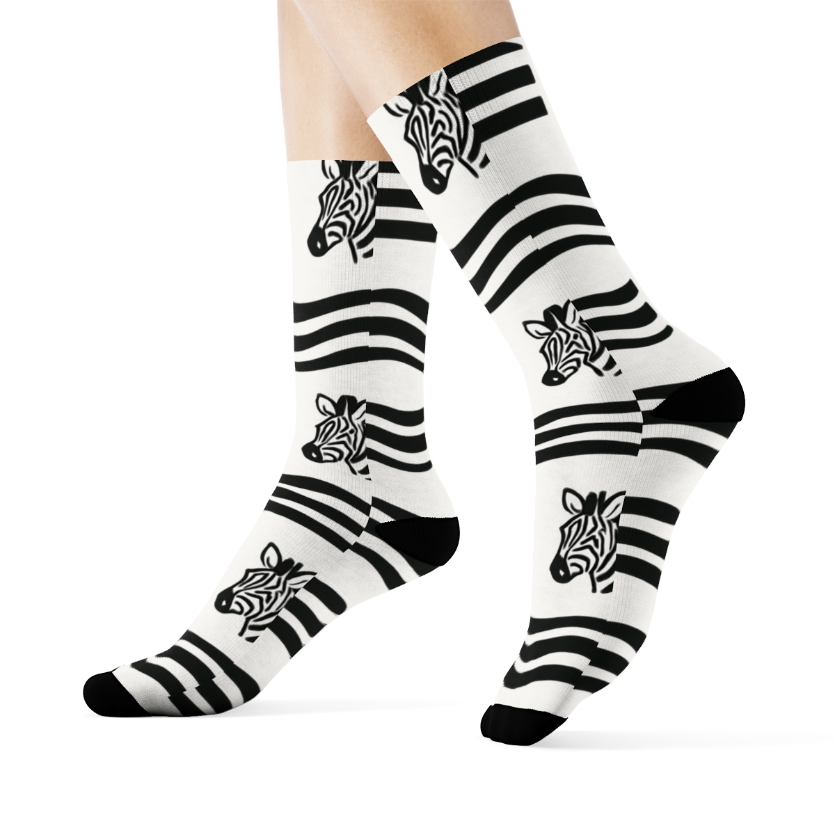 Teal Highlight Zebra Crossing Wave On White Background unique graphic crew socks