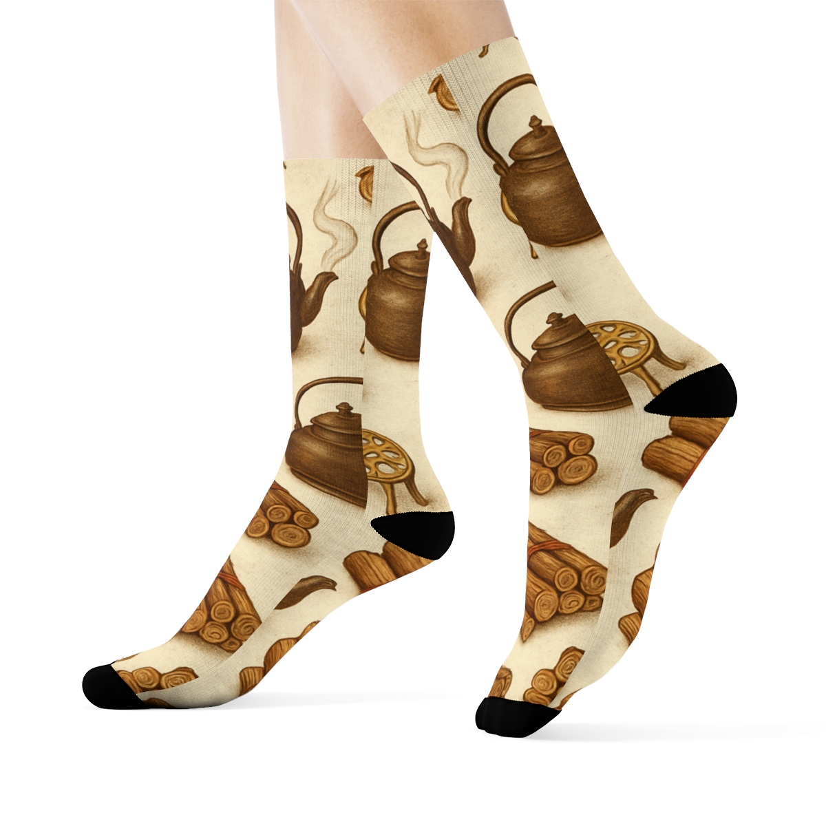 Kettle And Trivet Motifs With Heart Warmth soft everyday crew socks