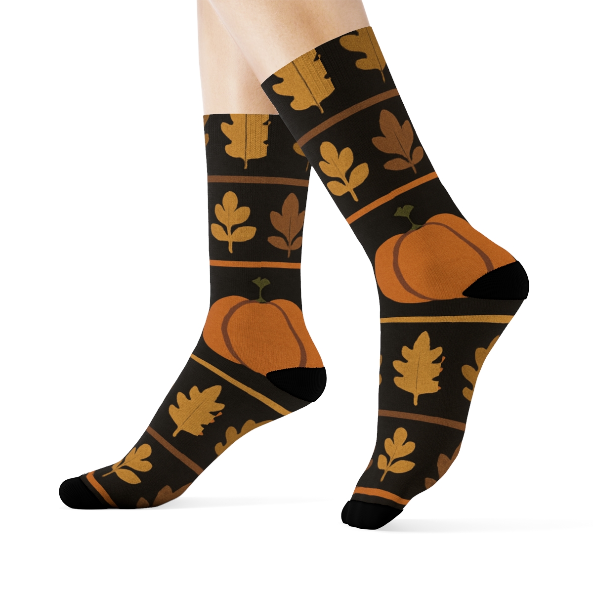 Midnight Pumpkin Mirror Patch With Leaf Silhouette Bands premium sports crew socks