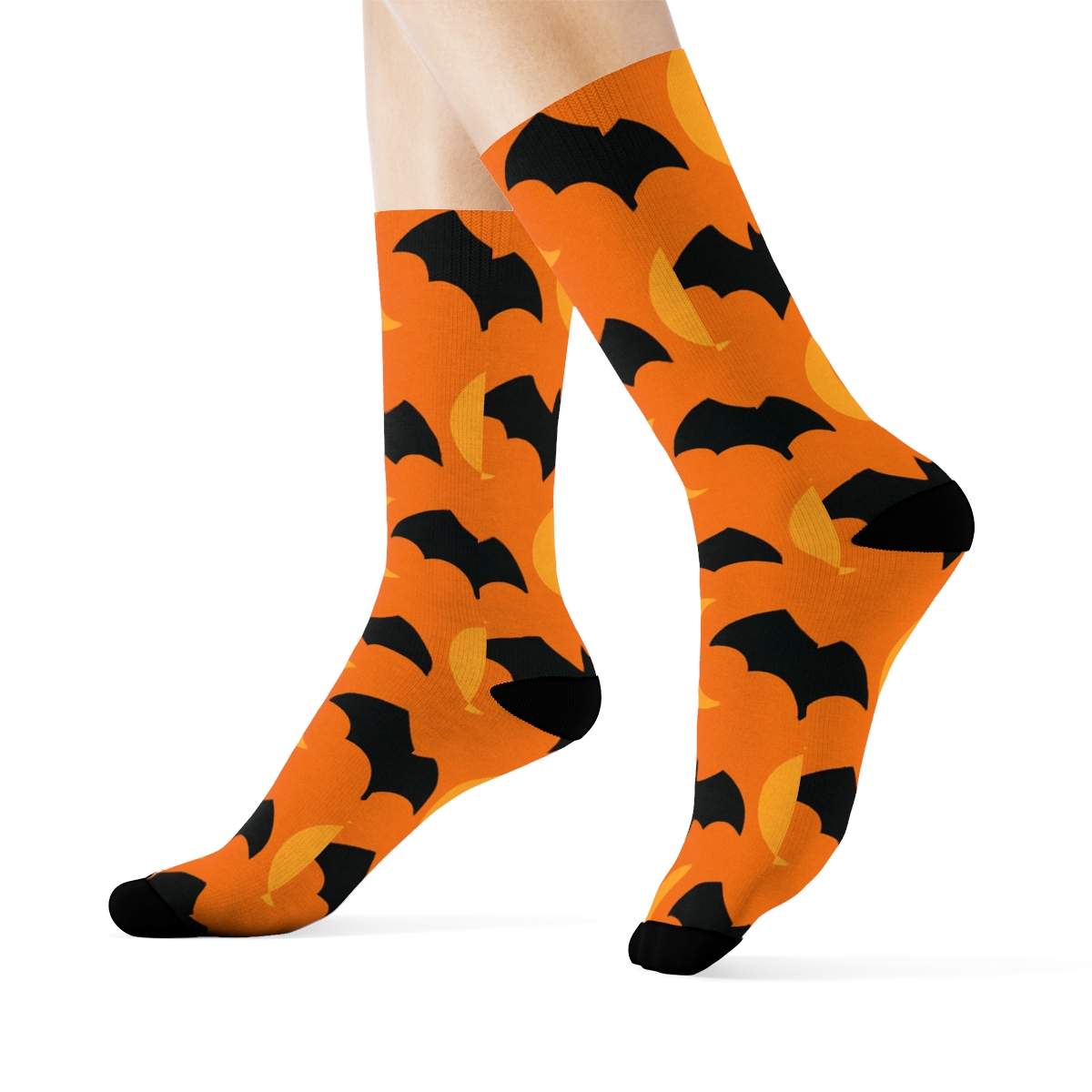 Crescent Moon Glow And Bat Parade On Orange Background soft everyday crew socks