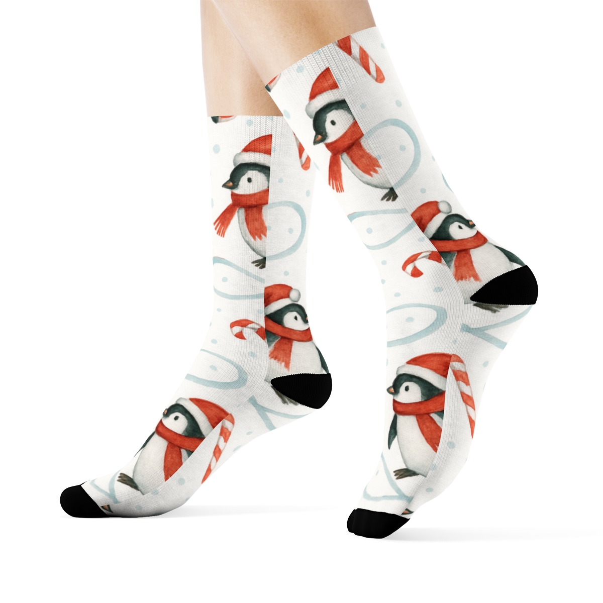 Penguin Candy Cane Skating Loop comfortable cotton crew socks