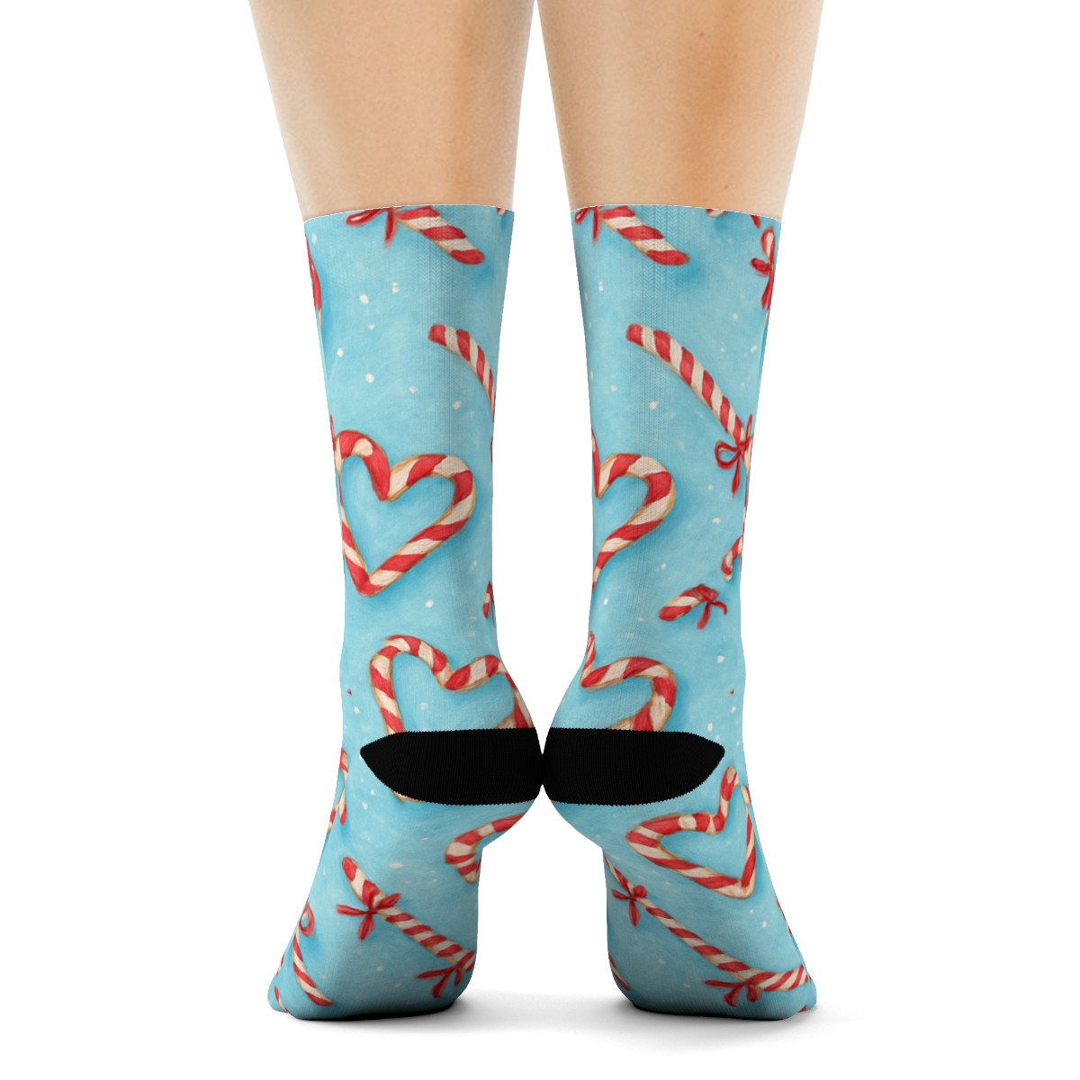 Playful Candy Canes Heart Scatter unique graphic crew socks