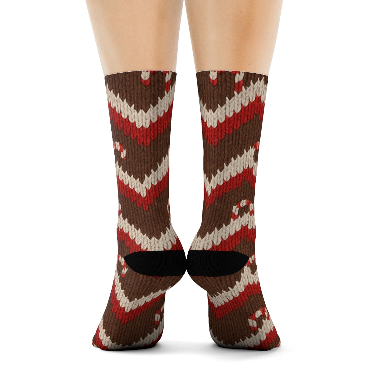 Candy Canes Chevron Knit Illusion In Cozy Cocoa personalized crew socks