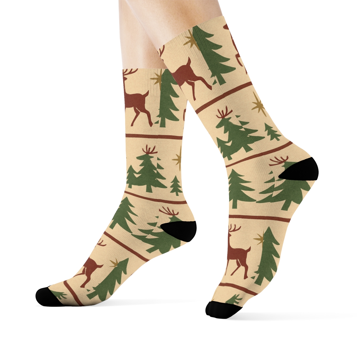 Vintage Reindeer Parade Poster Pattern, Xmas Edition custom crew socks