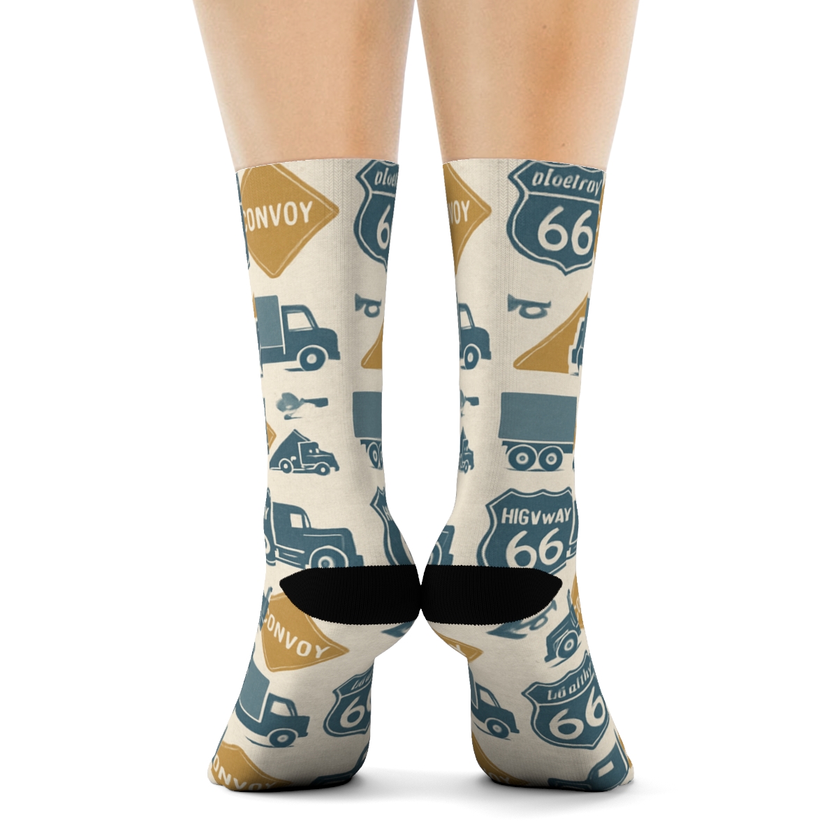 Vintage Road Sign Poster Look With Truck Driver Convoy Tessellation soft everyday crew socks
