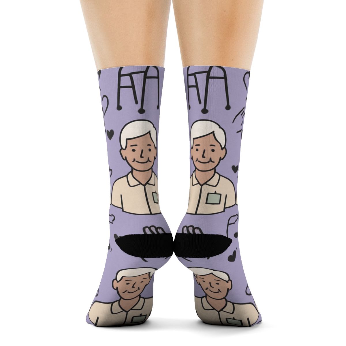 Lavender Mosaic Eldery Care Worker Portrait Pattern unique graphic crew socks
