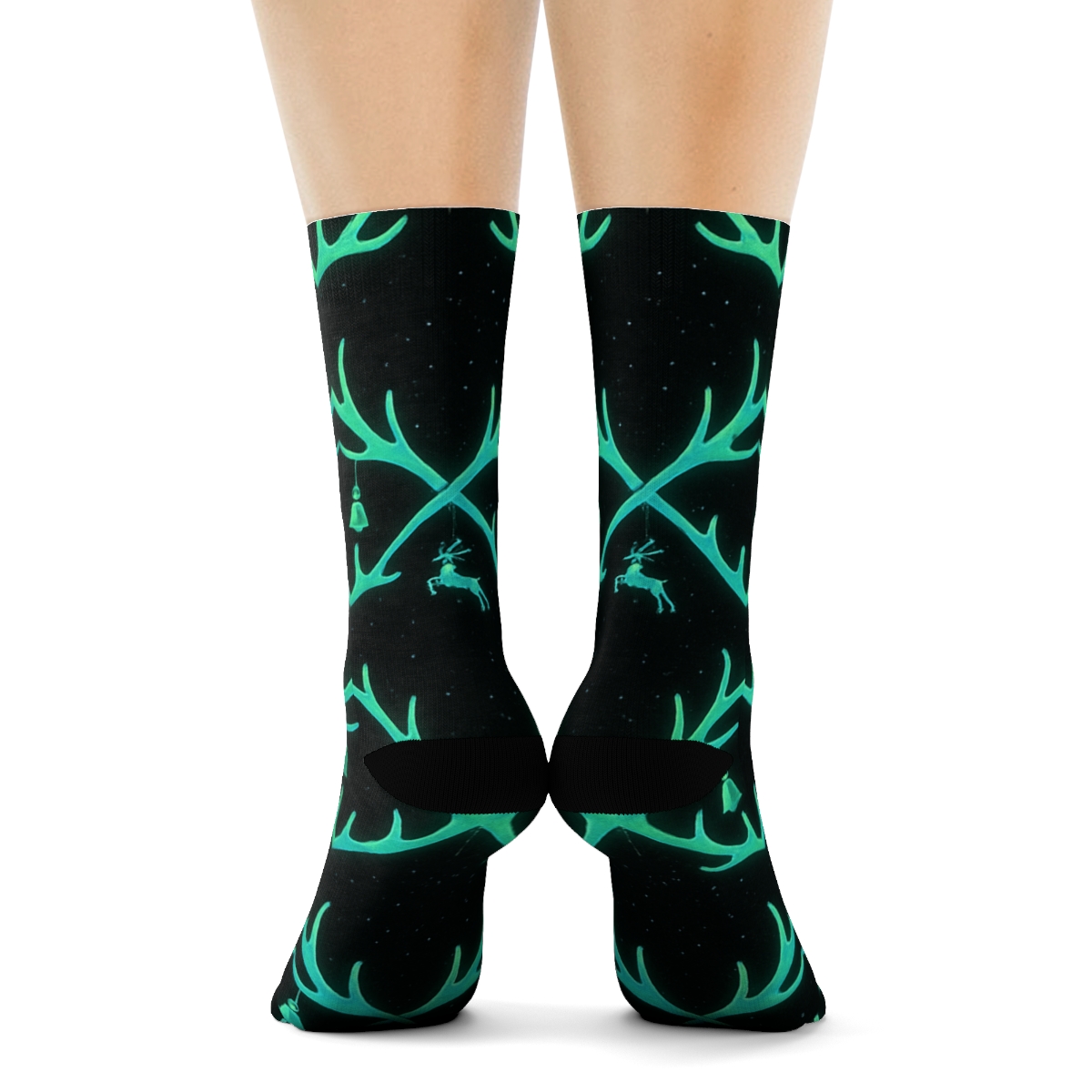 Aurora Antler Garland Pattern Reindeer Edition designer printed crew socks