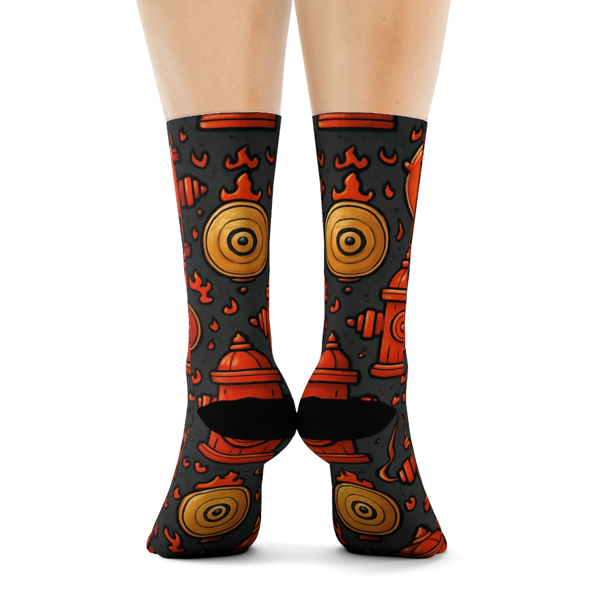 Hydrant Galaxy Tessellation With Fire Fighter Motifs trendy patterned crew socks