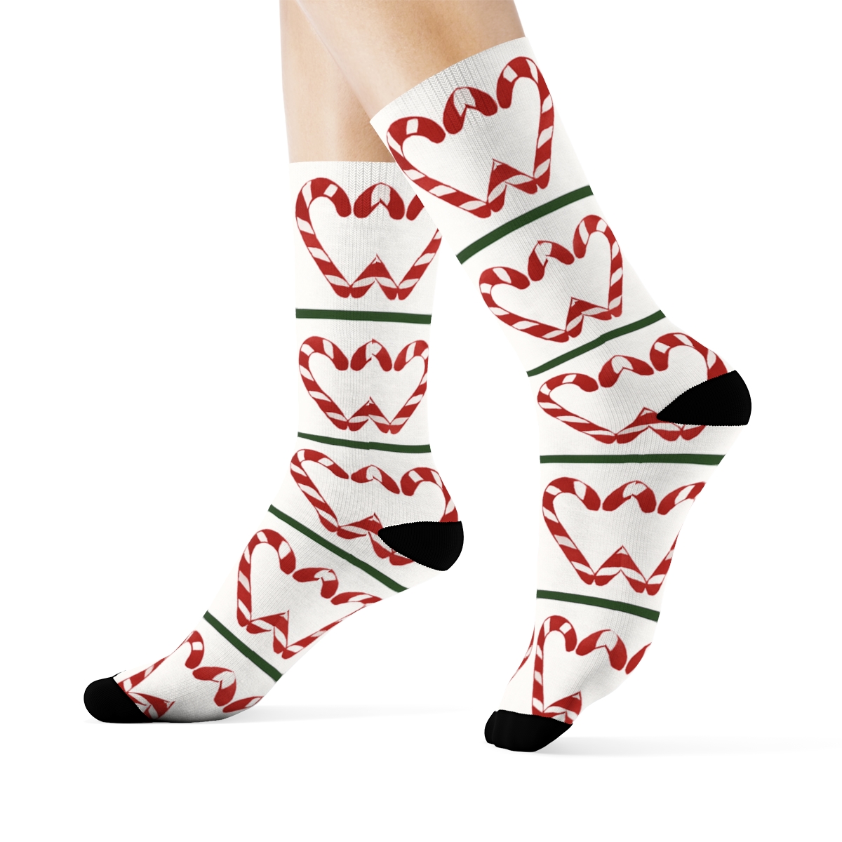 Striped Candy Cane Holiday Hearts Band personalized crew socks