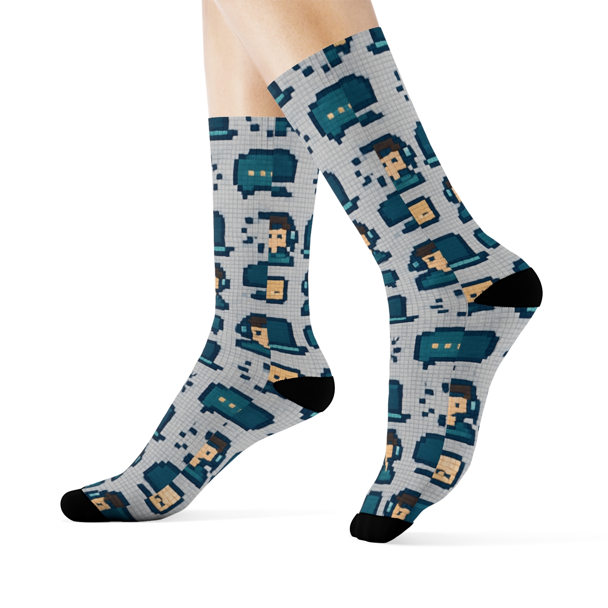 Pixel Grid Network With It Support Specialist Motifs designer printed crew socksPixel Grid Network with It support specialist Motifs Crew Socks - Image 3