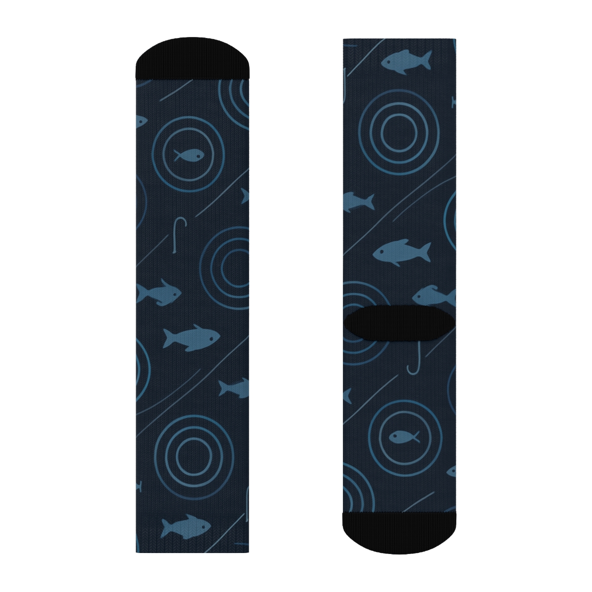 Navy River Ripples Fisher Pattern designer printed crew socks