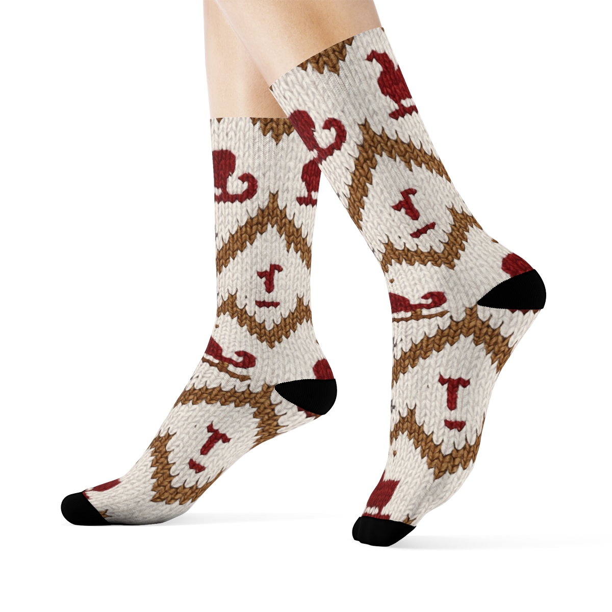 Knitted Runner Motif With Sleigh comfortable cotton crew socks