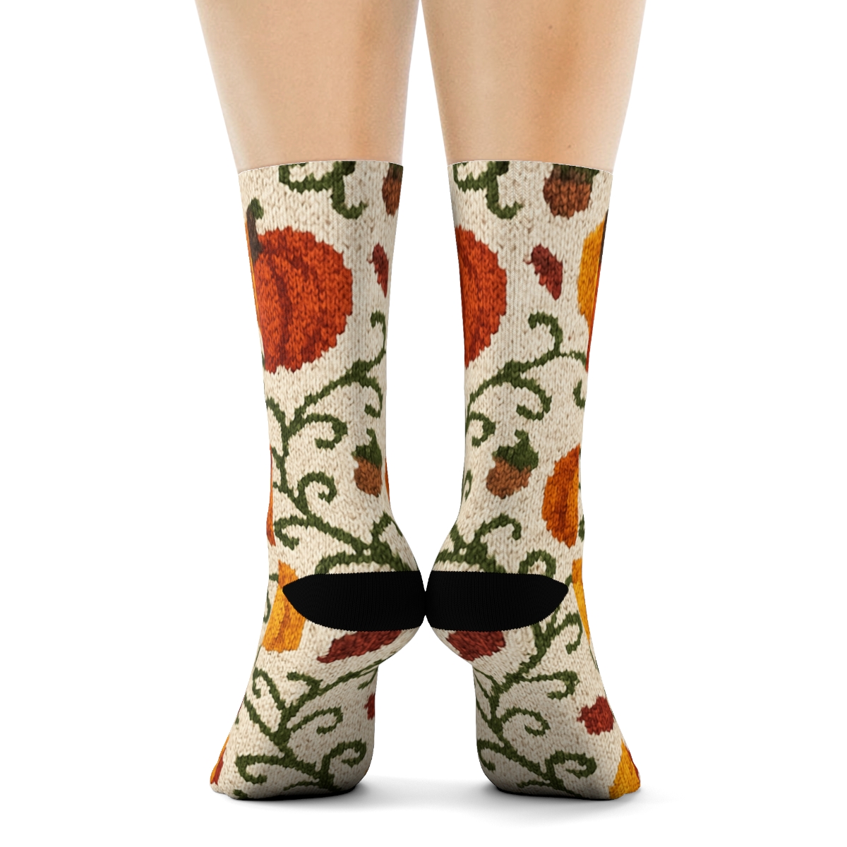 Knitted Pumpkin Patch Mirror Tile On Creamy Beige Background personalized crew socks