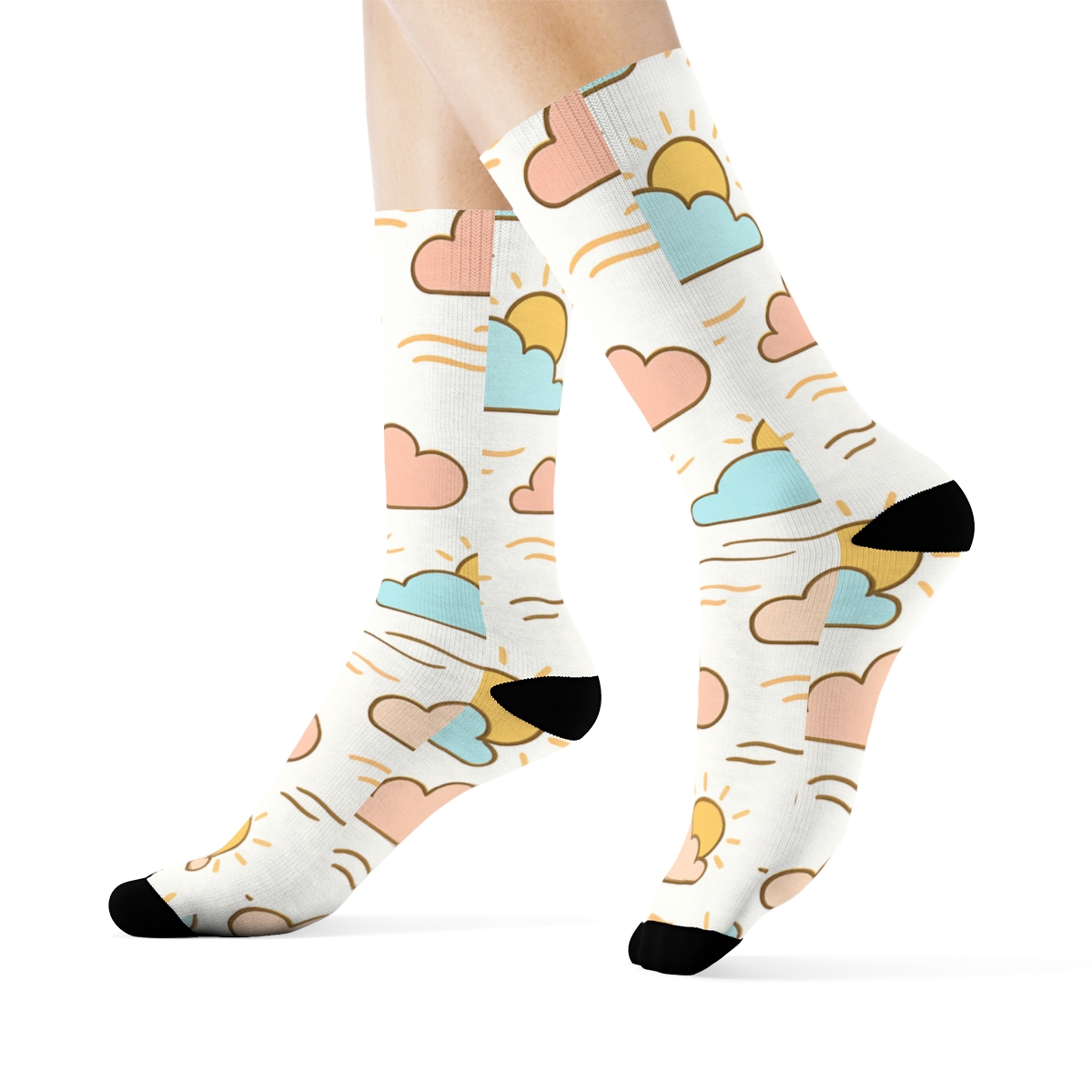 Sun Peeking Behind Clouds In Sunrise Pastel Grid soft everyday crew socks
