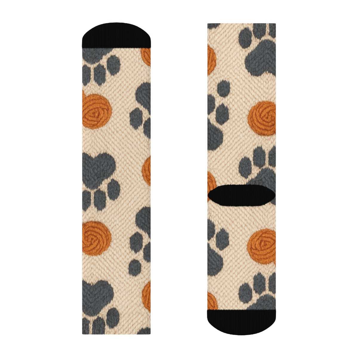 Knitted Illusion Cat Paw Chevron On Warm Cream custom crew socks