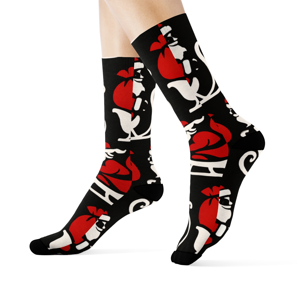 Sleigh Silhouette Santa Wrap stylish athletic crew socks