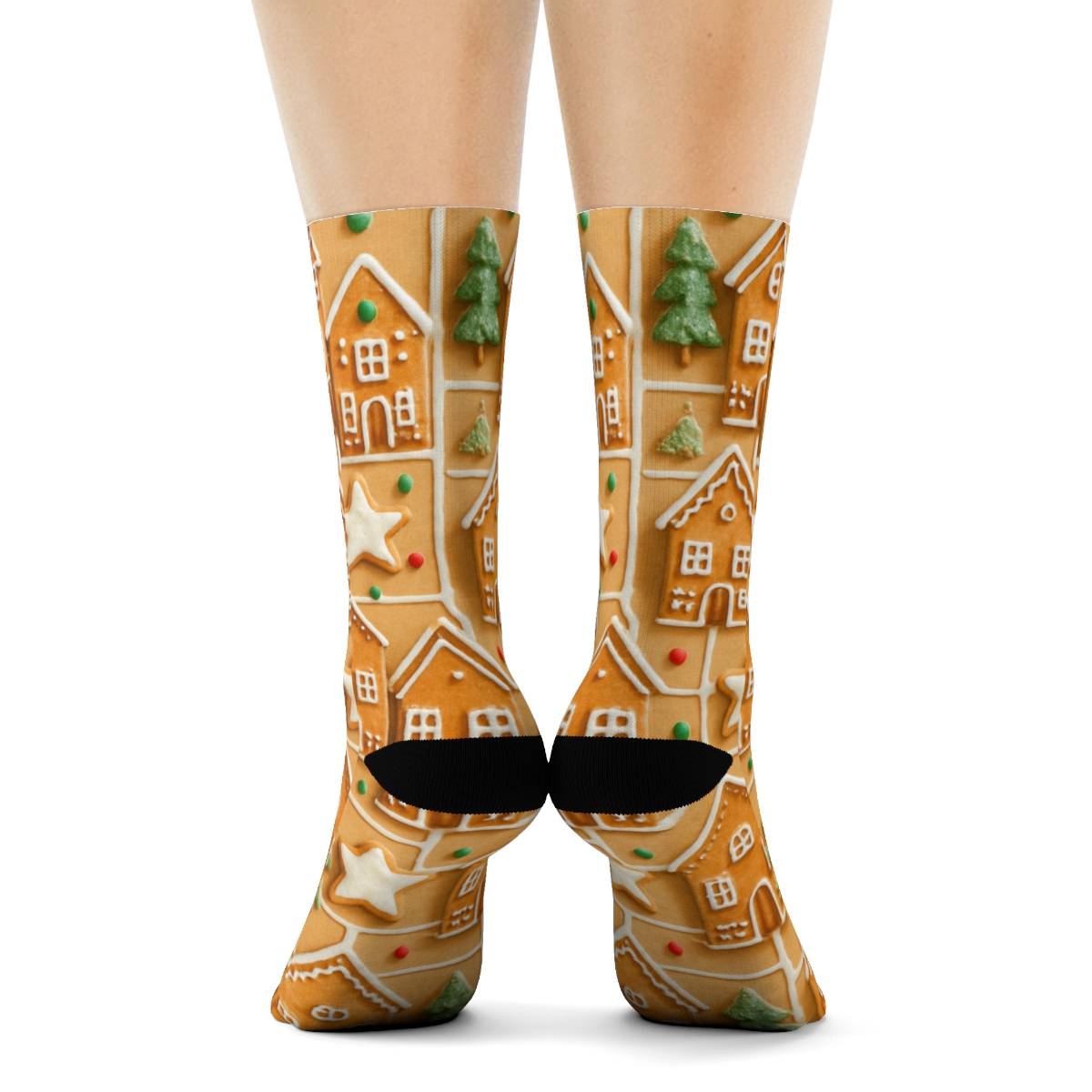 Gingerbread Village Christmas Mosaic premium sports crew socks
