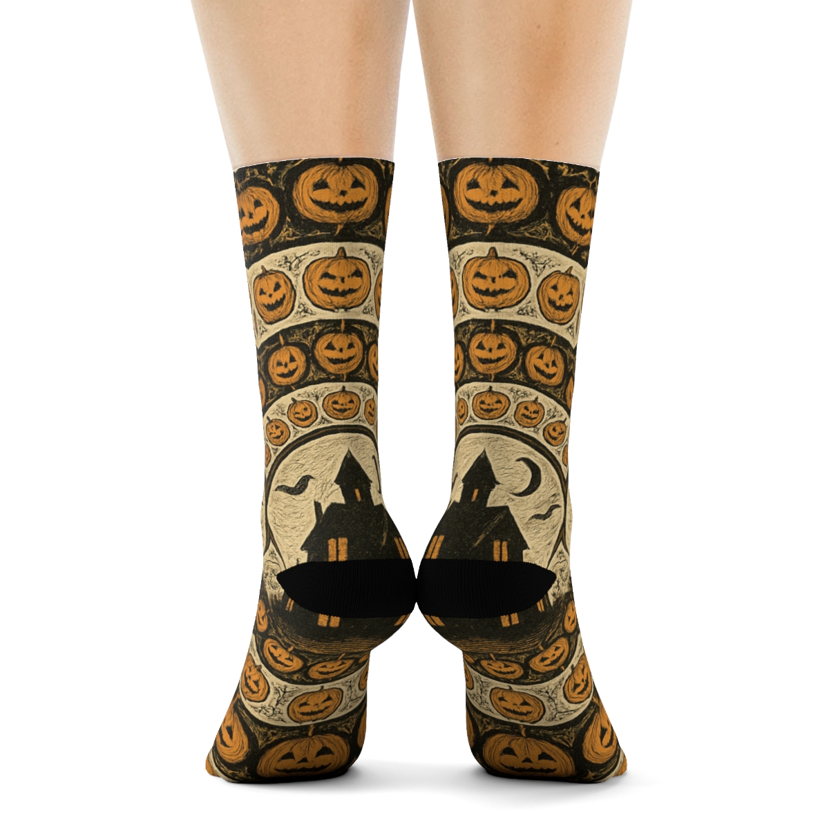 Haunted House Concentric Pumpkin Field On Proper Background premium sports crew socks